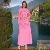 French Flower Splicing Dress Spring 2025 New High-End Holiday Style Lead Long-Sleeved Three-Dimensional Dress Woman 68HZ