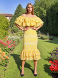 Fashion Temperament Suit Women 2025 Early Spring New Design Embroidery One-Word Shoulder Coated Hip Skirt Two Sets 68HZ