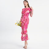 2025 Spring And Summer New French Heavy Industry Mesh Three-Dimensional Flower Embroidery Perspective Spliced Waist Repair Dress Dress 68HZ