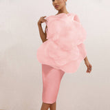 New High-End Sexy Decorative Flower Dress Fashion Slant Shoulder Big Flower Party Dress Long 68HZ