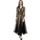 Sexy V-Neck Seven-Sleeve Embroidered Mesh Dress Dress Spring And Summer Women's New 2024 68HZ