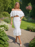 Fashion Temperament Suit Women 2025 Early Spring New Design Embroidery One-Word Shoulder Coated Hip Skirt Two Sets 68HZ