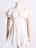 Spring 2025 New High-End Feeling Shoulder Lotus Leaf Embroidery Waist Thin Holiday Dress Dress Dress Dress Woman 68HZ