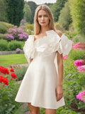 Temperament Famous Wind 2025 Spring New Fashion Niche One-Word Splicing Flowers Short Dress Woman 68HZ