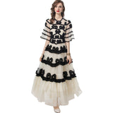 Heavy Industry Three-Dimensional Trumpet Horn Sleeve Round Collar Big Swing Fluffy Dress Dress Summer Autumn Women's Dress 2024 68HZ