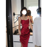 French-Style Small Dress Dress Red Ribbon Dress Red Ribbon Sling Dress New Women's Summer 68HZ