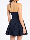 Hottie Women's Clothing Pure Style Stripes Hanging Neck To Bare Back Dress Women's Small Women's High-End Small Skirt 68HZ