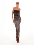 One-Piece Two Sets Of New Mesh Sleeveless Sleeve-Less Braid Nails Nail-Dressed Red Carpet Banquet Dress 68HZ