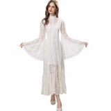 Vintage Style Collar Lace Splicing Horn Long Sleeve Long Dress Dress Spring And Summer New Women's Dress 2024 68HZ