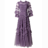 Po Point Lotle Side Trumpet Horn Sleeve Princess Wind Dark Purple Long Dress Dress Dress Stand Spring And Summer Women New 2025 68HZ