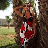 High-End Boutique Thigh Dress Hanging Neck-Lender Rose Slimming Long Dress 68HZ