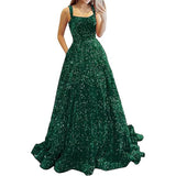 2025 Prom Dress Long A-Shaped With Pocket Formal Evening Dress Side Open Flash Party Dress 68HZ