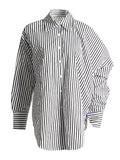Japan And South Korea Simple Wind 2025 Spring New Fashion Niche Slanted Shoulder Hollow Striped Straight Trouser Shirt Set Female Trend 68HZ