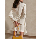 Designing A White V-Neck Banquet French Famous Style Dress Girded Long Sleeve Skirt 68HZ
