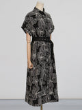 Temperament Literary Style With Belt Dress Dress 2025 Summer New Collar Retro Design Long Dress Dress Woman 68HZ