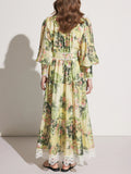 Literary Style Ticed With Waist Thin Collar Dress 2025 New Retro Print Design Long Dress Dress Women's Summer 68HZ