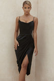 Direct Sales 2025 Spring And Summer New Slings Solid Color V-Neck Irregularly Folded High-Waisted Dress Dress 68HZ