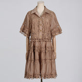 Holiday Wind 2025 Spring New Temperament Small Ribbon Embroidered Lace Shirt + Women's Dress 68HZ