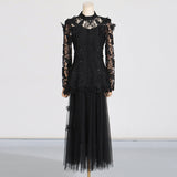 Temperament Famous Wind Two Sets 2025 Summer New Heavy Industry Embroidery Top Long Mesh Dress Dress Suit Woman 68HZ