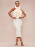 T Band Strap Dress Evening Dress High-End Dress Direct Hanging Neck Big Flower Dress New 68HZ
