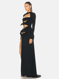 Women's New Sexy Perspective Umbilly Net Yarn Long-Sleeved Dress Long-Sleeved Dress Temperament Low-Breasted High Open Fork Dress 68HZ