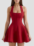 Fang Collar Hanging Neck Collar With Short Skirt 2025 New Waist Display Thin Short Color Dress Women's Summer 68HZ