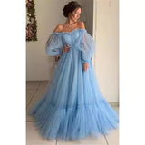 Spring 2024 New Women's Shoulder Mesh Yarn Long-Sleeved Wedding Dress Dress New 68HZ