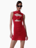 Women's New Sexy Hollow Sleeveless Dress Flower Decoration Folding Ass Dress Dress Dress 68HZ