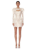 White Fashion Elegant Shoulder Long Sleeve Two-Set Lace Sexy Nail Beads Sling Dress 68HZ