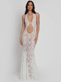 Sexy Lace Umbilus Clairvoyant Fishtail Babes Hanging Neck Sleeveless Dress Dress Dress Dress Women Summer High Sense 68HZ