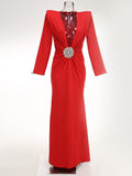 High-End Women's Sexy Deep V-Folded Long-Sleeved Dress Dress Long Dress Dress 68HZ