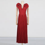 Famous Windy Big Flower Dress Dress 2025 Summer New Sexy V Collar High-Rise 100-Fold Long Dress Woman 68HZ