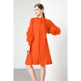 Miyake Design Feeling Flower Sleeve Dress Women's New Spring And Autumn Folds Large Size Loose Mother Dress Long 68HZ
