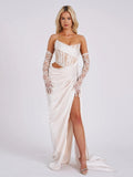 2025 Summer New High-End Women's Sexy High Open Fork Breast Dress Lace Bump Dress Dress Dress 68HZ