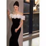 Evening Dress Black And White Sex-Suited Birthday Show Host Evening Dress Bridal Wedding Dress Dress Morning Dress 68HZ