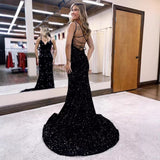 Lieling Ball Dress Body-Bagged Fishtail Small Tail Evening Dress Fine Shoulder-Band V-Neck Party Dress 68HZ