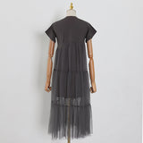 2025 New Korean Version Of The Design Of The Screen Splicing Loose T Dress Casual Short-Sleeved Long Dress Woman 68HZ