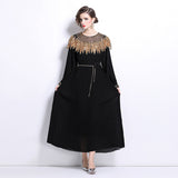 Women's Clothing 2024 New Heavy Industry Nail Polish Shiny Dress Temperament Lantern Sleeve Pressure Laminated Long Dress 68HZ