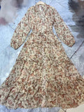 Spring And Summer New Holiday Style Single Buckle V-Neck A-Shaped Belt Retro Printed Short-Sleeved Dress Chiffon 68HZ