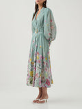 Art Lantern Sleeve Long Dress 2025 New Waist Thin Design Retro Print Dress Women's Summer 68HZ