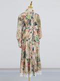 Literary Style Ticed With Waist Thin Collar Dress 2025 New Retro Print Design Long Dress Dress Women's Summer 68HZ