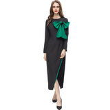 Round Collar Bud Bow Long Sleeve Sexy Open Fork Bag Cleni Pencil Mid-Long Dress Women's New Autumn And Winter 2024 68HZ