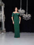 High-End Women Thin Dress Dress Dress Water-Drilled Shoulder Elegant Temperament Banded Evening Dress 68HZ