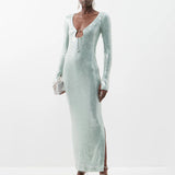 High-End Women's Fashion Sexy Thighs Horn Sleeve Skirt Under The Fork Dress Dress Dress Woman 68HZ