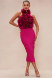 T Band Strap Dress Evening Dress High-End Dress Direct Hanging Neck Big Flower Dress New 68HZ