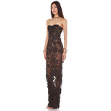 New Holiday Photo Sexy Dress With Boobs Mesh Flowers Long Party Show Dress 68HZ