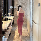 Bring Your Own Gentle Buff~ French Tea Dress Rose Lace Sling Dress Famous Temperament Bodybine Dress 68HZ