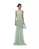 Vietnamese Niche Butterflies Hanging Neck Hollow Dress With Bare Back Thin Fishtail Dress Long Dress Beach 68HZ