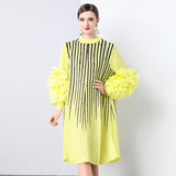 Ocean Gas Handmade Large Petal Striped Folded Dress Female Senior Sense Thin Long Folded Dress 68HZ