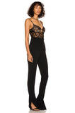 Lean Hepburn Women's Sling Lace Bandage Elastic Slimming Jumpsuit Fish Bone Long Black 68HZ